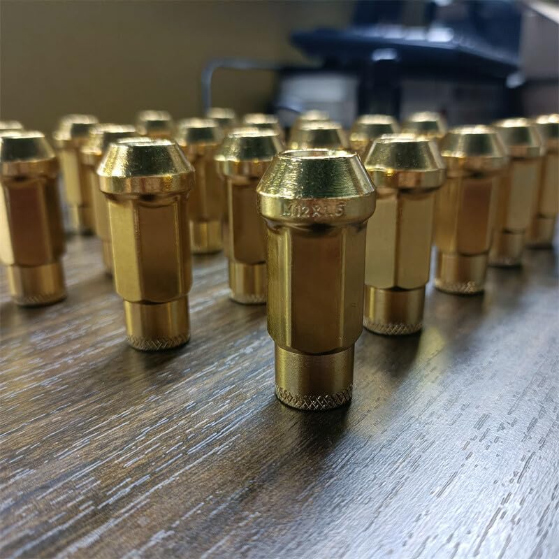 ya 10 9.16 baidi 20pcs M12x1.5 Lug Nuts 48mm Steel Open End Wheel Nuts Bolts w/Socket Key Gold