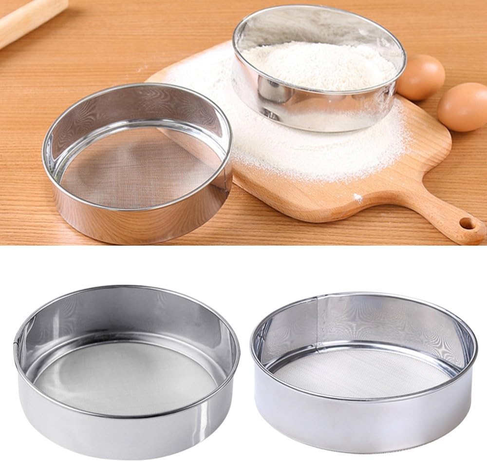 ya 14 9.20 baidi 2 Pcs Flour Sieve Steel Round Stainless Sifter Fine Mesh Strainers-1