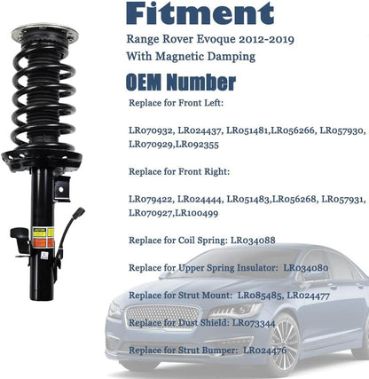 ya 12 10.8 baidi 2X Fit for Range Rover Evoque 2012-2019 FRONT Shock Absorber Struts w/Electric