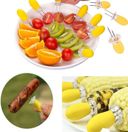 ya 14 9.20 baidi ?8 Pcs Stainless Steel Corn On The Cob Skewers Forks Prongs BBQ Kitchen YZ AC SP-1