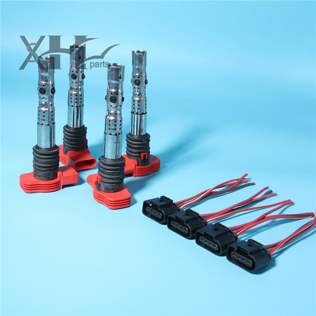 ya 9 10.24 New 4-piece red ignition coil and plug kit for Audi A4, B6, B7, A6, C5, A8, D3 3.0 V6-