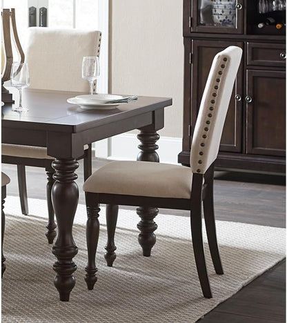 ya 28 10.13 baidi Brown Finish Table 7pc Dining Set w Leaf Beige 6X Side Chairs
