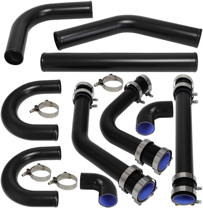 ya 4 8.14 2.25 57mm Universal Turbo Boost Intercooler Air Aluminum Pipe Kit 8PCS Black