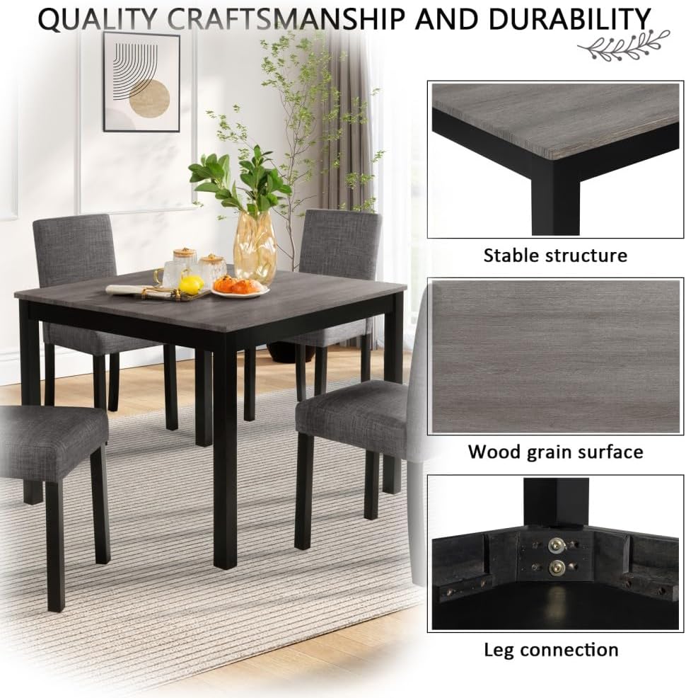 ya 28 10.13 baidi For Kitchen 5-Piece Wooden Dining Table Set - 4 Chairs, Wooden, Light Grey