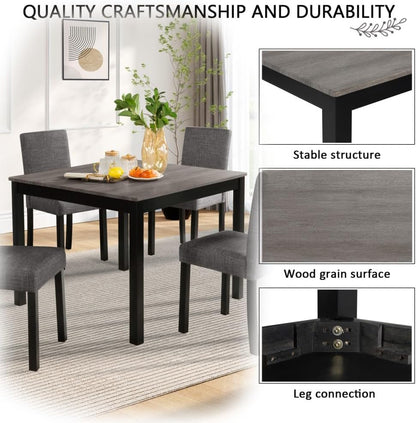 ya 28 10.13 baidi For Kitchen 5-Piece Wooden Dining Table Set - 4 Chairs, Wooden, Light Grey
