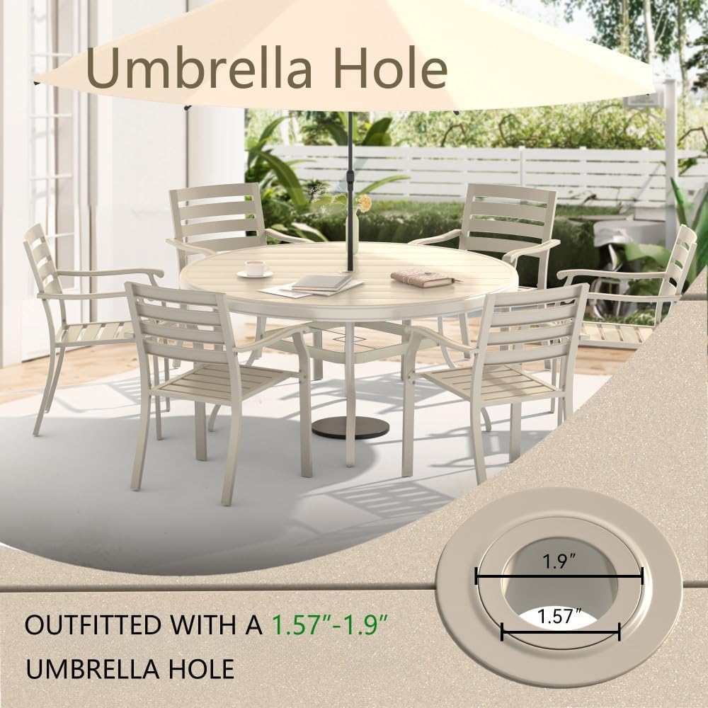 ya 28 10.13 baidi 7-Piece Dining Set - 52.95 Round Metal Table+6 Stackable Metal Chairs,Sand