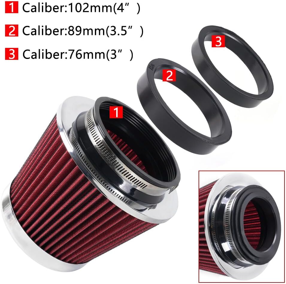 ya 13 9.15 baidi High Flow Per for MAN ce Cold Air Intake Air Filter 3/3.5/4 Inlet 5 Tall Red