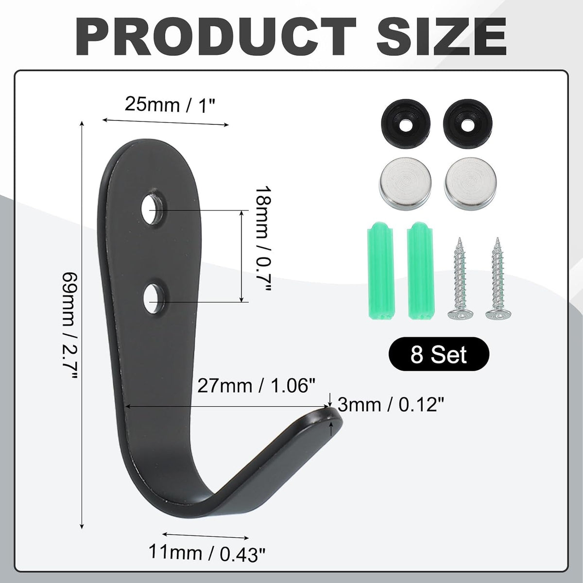 ya 26 10.21 baidi 8Pcs 2.7x0.12 Stainless Steel Coat Hooks Wall Mounted Hanger for Towels Black