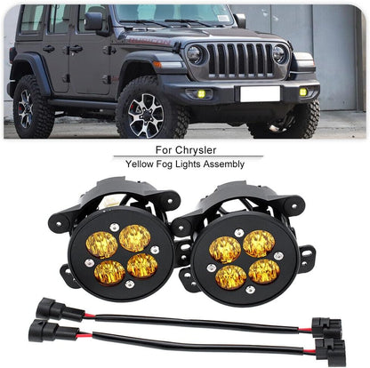 ya 4 8.10 2x Yellow LED Flood Light Anti-collision Fog Light H10 Connector for Jeep for Chrysler for Dodge 