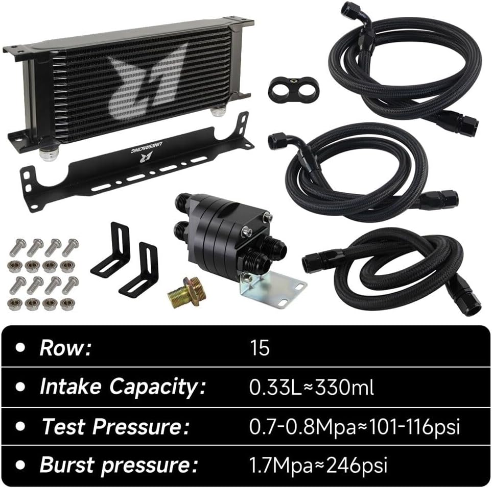 ya 12 10.8 baidi LR 15 Row AN10 Oil cooler w/Bracket + Filter Relocation Adapter Hose Kit Black
