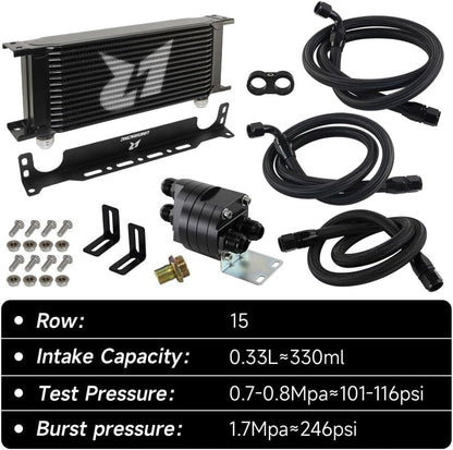 ya 12 10.8 baidi LR 15 Row AN10 Oil cooler w/Bracket + Filter Relocation Adapter Hose Kit Black