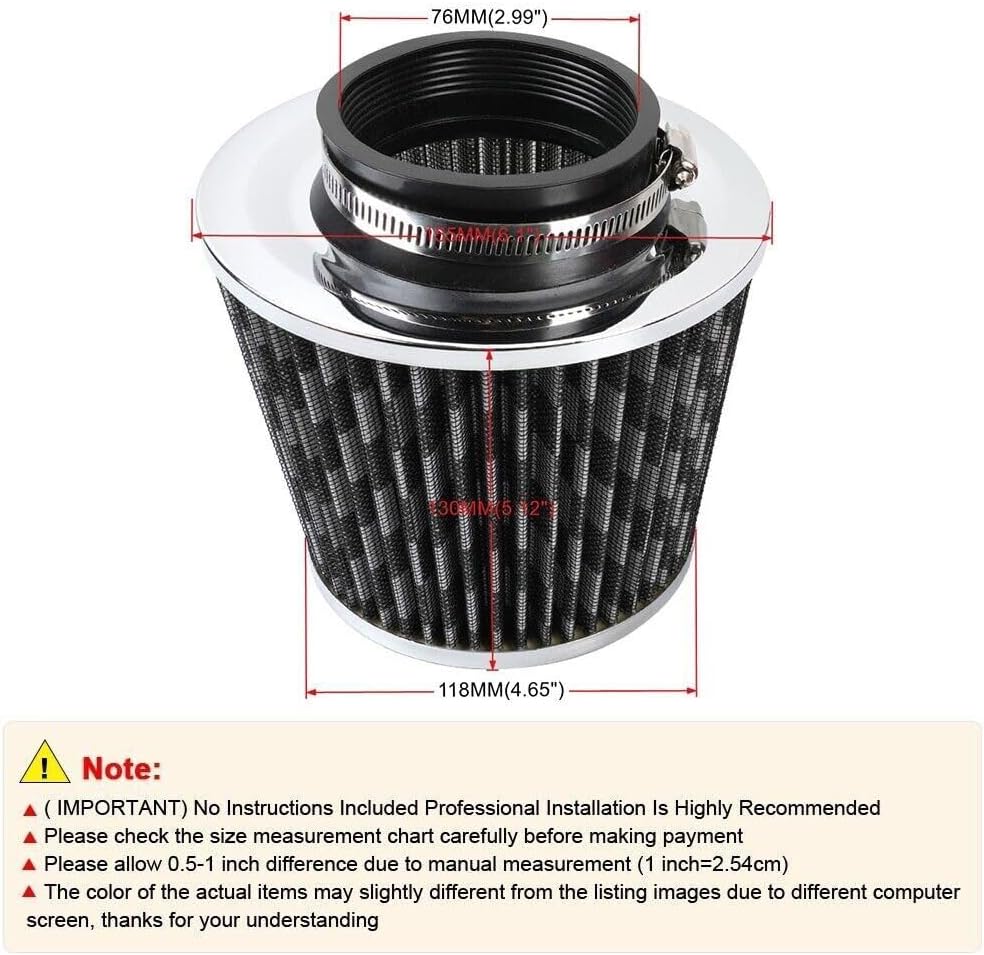 ya 13 9.15 baidi Carbon Fiber 3 High Flow Inlet Cold Air Intake Cone Replacement Dry Air Filter