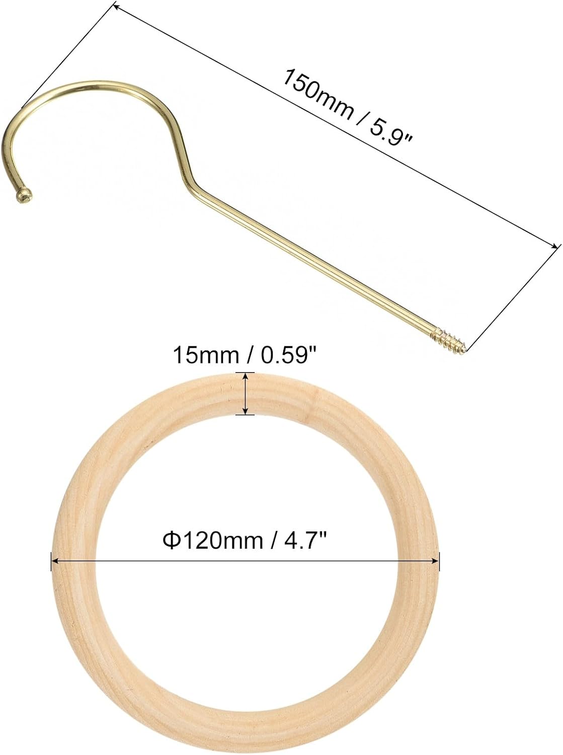 ya 26 10.21 baidi 4.7 Inch Scarf Ring Hanger Wooden Circle Scarf Holder, 15cm Length Hook Gold