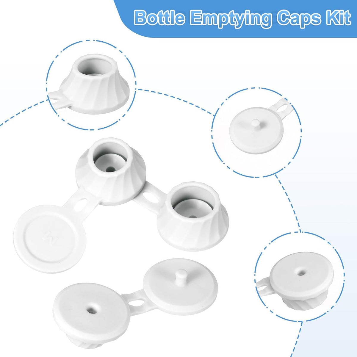 ya 14 9.20 baidi 6 Pcs Bottle Emptying Caps 3 Sizes Shampoo ide Down Bottle Caps, White-1