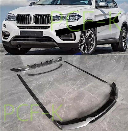 ya 2 8.15 Front Rear Lip Sideskirts Wing Kits 7pcs for BMW X6 F16 2014-19 ABS Carbon Fiber