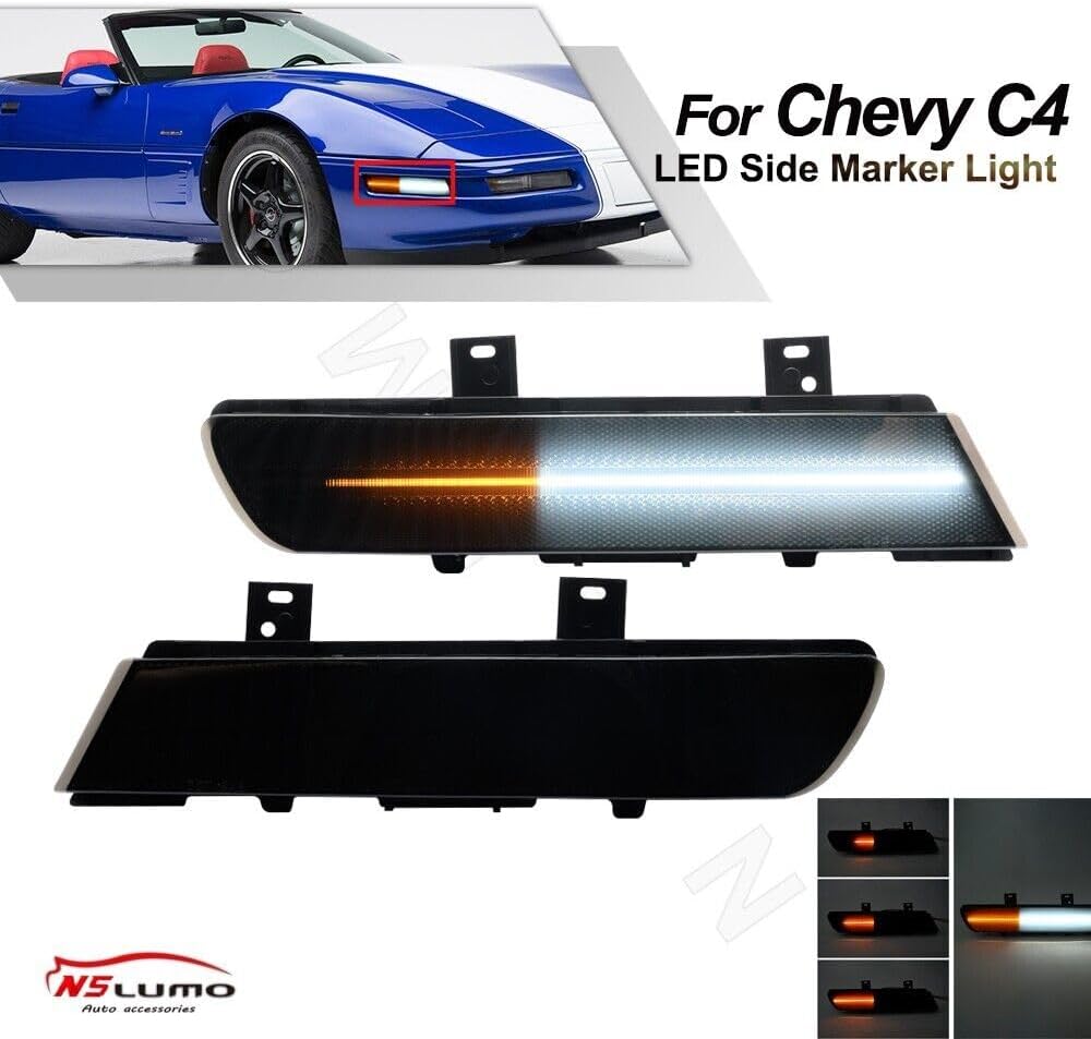 ya 4 8.10 Smoked Amber White LED Side Marker Signal Lights for 91-96 for Chevrolet for Corvette C4
