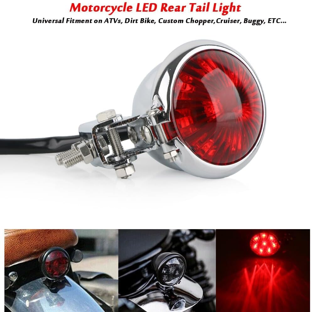 ya 4 8.24 baidi Chrome Motorcycle Round LED Tail Light Brake Light for Harley Chopper Bobber Cafe