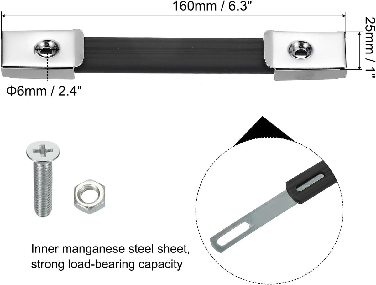 ya 26 10.21 baidi 2Pcs 6.3 Inch Rubber Handle Strap Replacement with Metal End Caps, Silver Tone-2