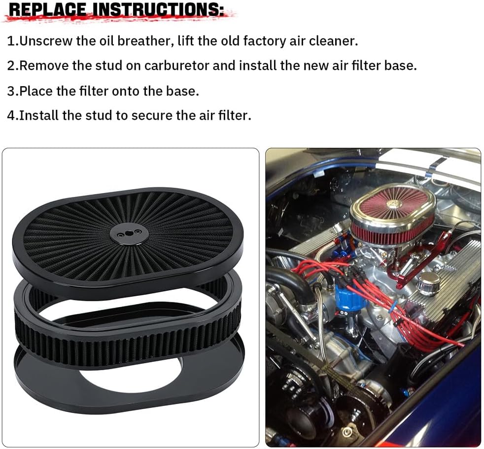 ya 5 8.24 baidi 12 Oval Fully Black Air Cleaner Element For 5-1/8¡± Carb Holley Edelbrock Etc