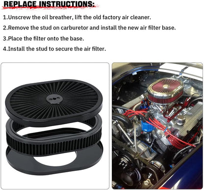 ya 5 8.24 baidi 12 Oval Fully Black Air Cleaner Element For 5-1/8¡± Carb Holley Edelbrock Etc