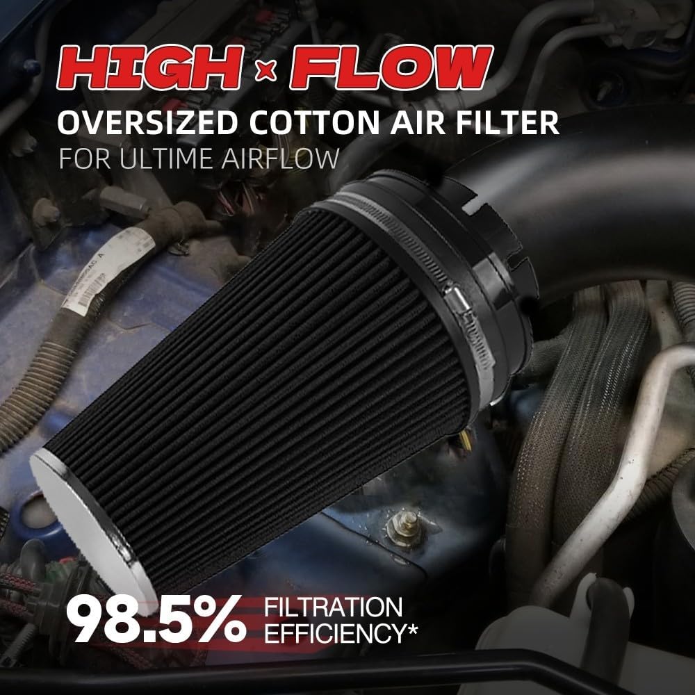 ya 13 9.15 baidi 4'' 102mm Long High Flow Inlet Cone Dry Filter Cold Air Intake Replacement Black