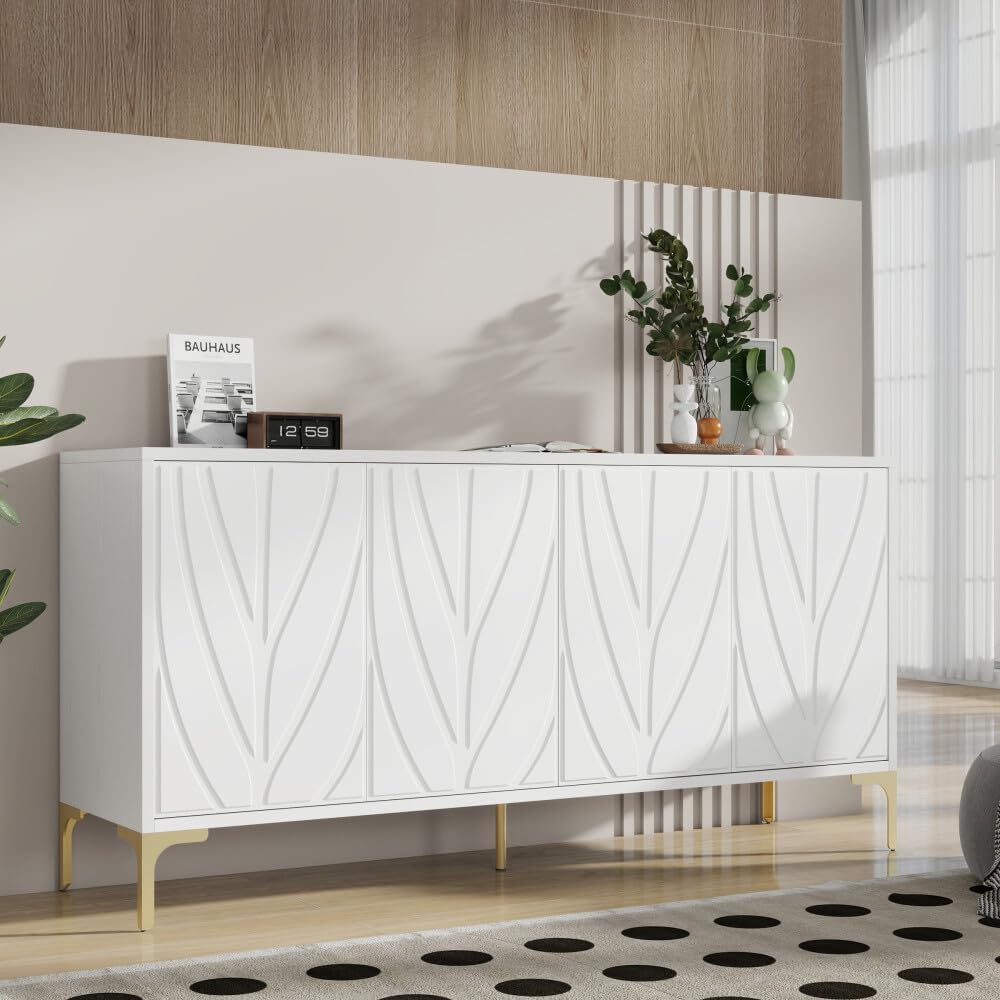 ya 28 10.13 baidi Creative Carved 4- Sideboard Cabinet Handleless Press-Open Multi-Room White