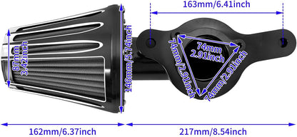 ya 5 8.10 Sucker Air Filter Cleaner Gray Intake for Harley Touring Street Road Glide 17-25