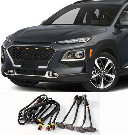 ya 7 8.24 baidi 4x for Hyundai Kona 2018-2021 Car Front Grille LED Light Raptor Style Smoky Trim