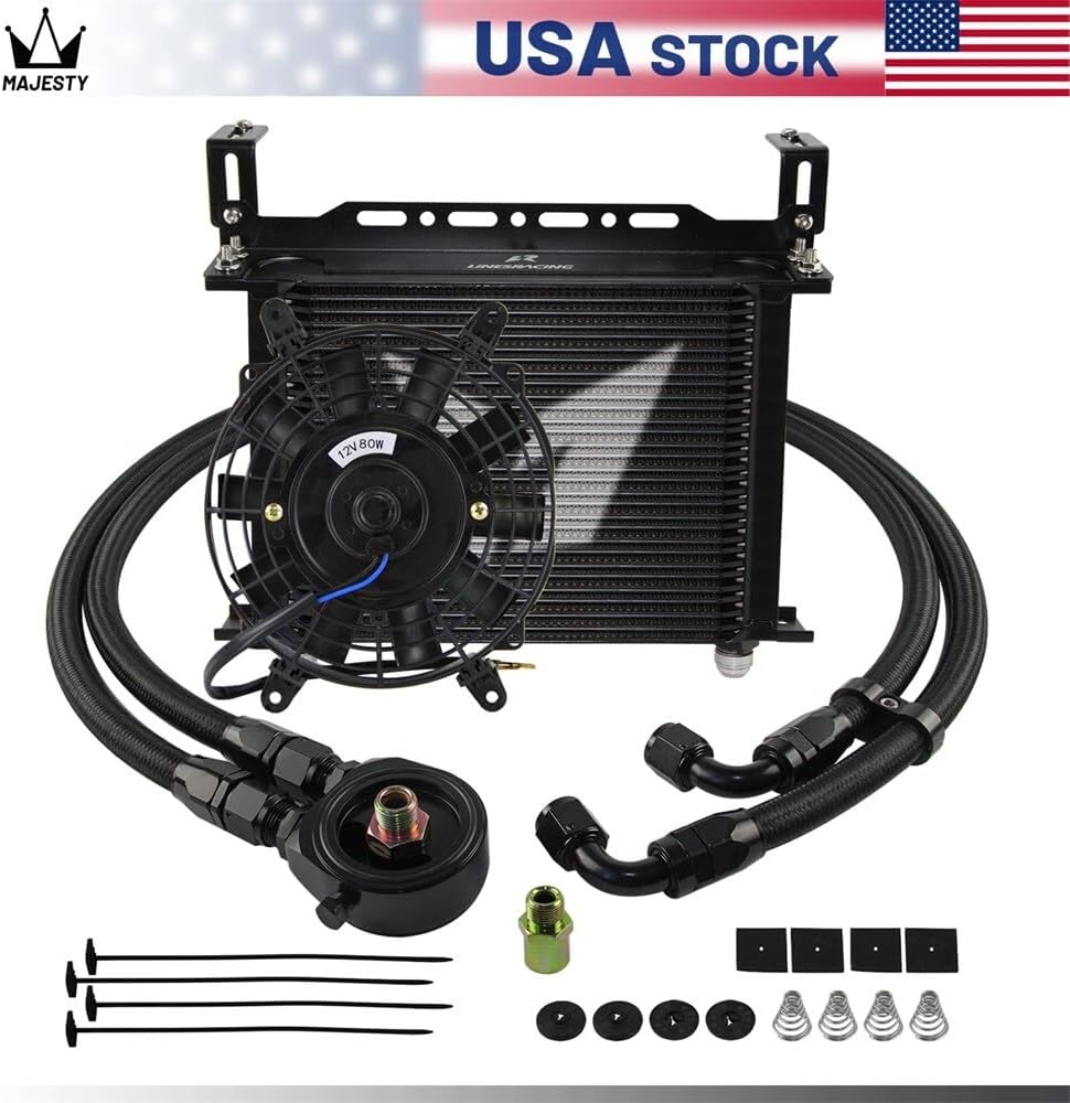 ya 12 10.8 baidi LR 30 Row AN10 Oil Cooler Kit+Filter Adapter Hose Kit +7 Electric Fan Kit Black