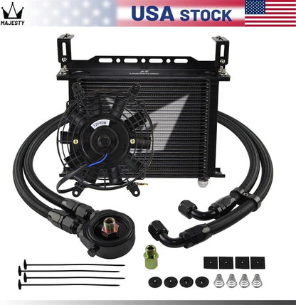 ya 12 10.8 baidi LR 30 Row AN10 Oil Cooler Kit+Filter Adapter Hose Kit +7 Electric Fan Kit Black