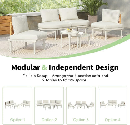 ya 28 10.13 baidi 6-Piece Patio Wicker Sofa Set Beige - 2 -Low Coffee Tables,Tempered Glass
