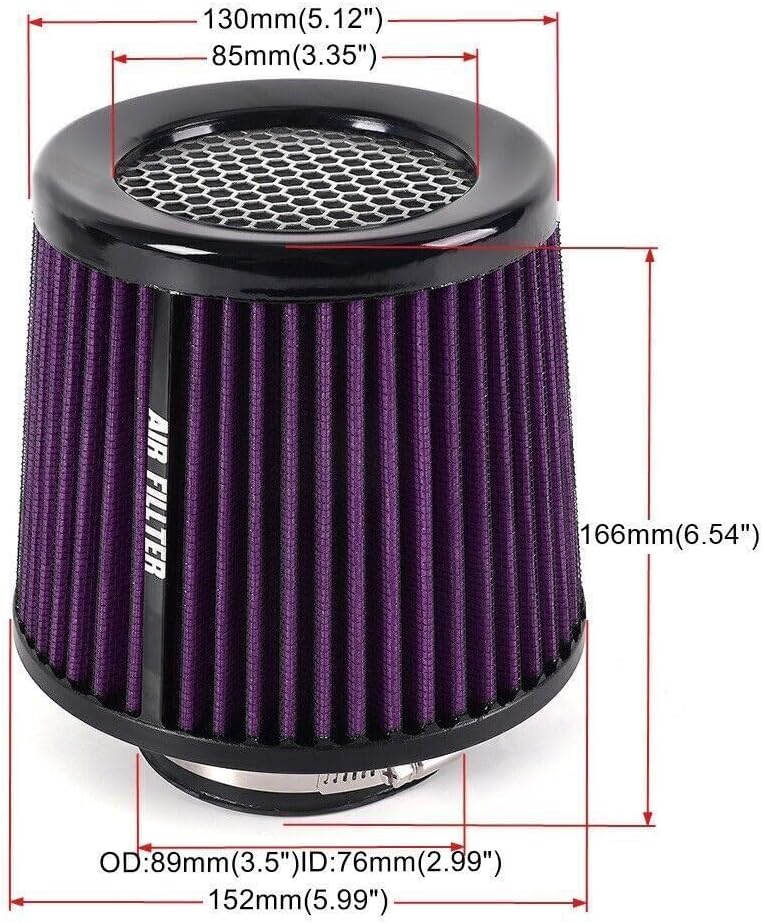 ya 13 9.15 baidi 3in 76mm Purple High Flow Inlet Cold Air Intake Cone Replacement Dry Air Filter
