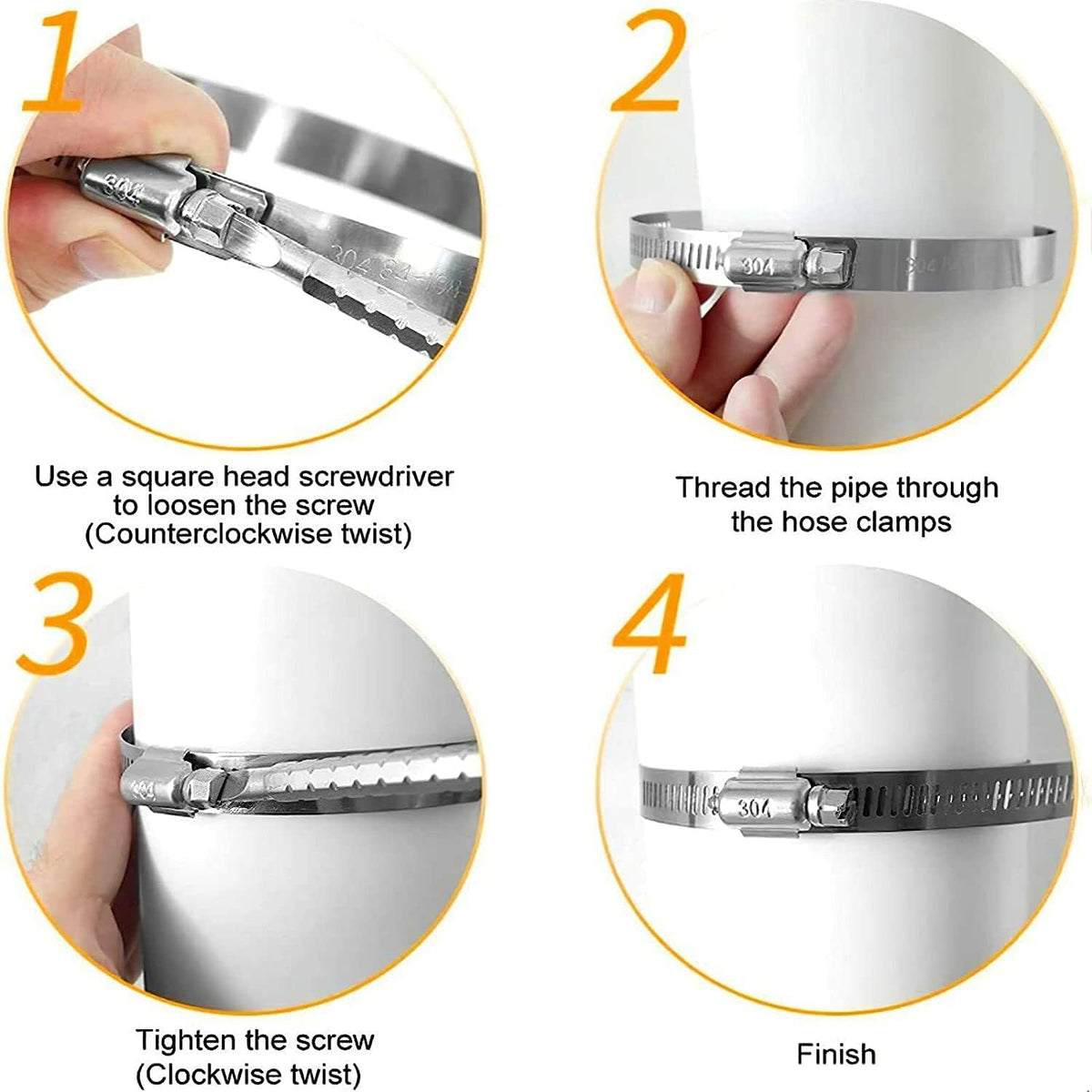 ya 11 9.14 baidi6-pack adjustable 304 stainless steel pipe clamp hose clamp 4 inches + shape wrench-