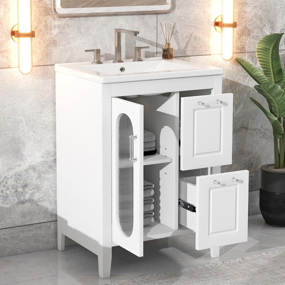 ya 28 10.13 baidi White 24 Bathroom Vanity Sink - 2 Drawers, 1, Adjustable Shelf