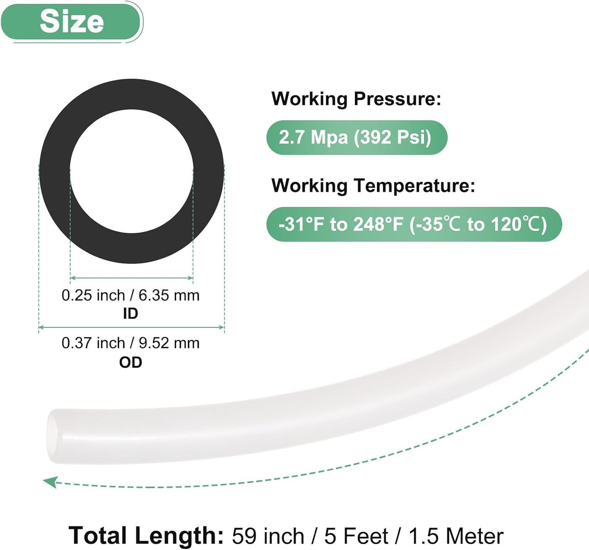 ya 14 9.20 baidi 1.5 m Nylon Hose Tube, 6.35x9.52mm(IDxOD) PA6 Pneumatic Air Tubing Translucent-1