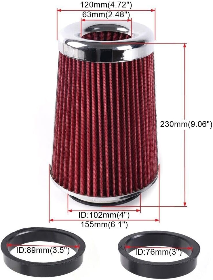 ya 13 9.15 baidi 3,3.5,4 Inlet, 9 Tall Red High Flow Cold Air Intake Air Filter Replacement