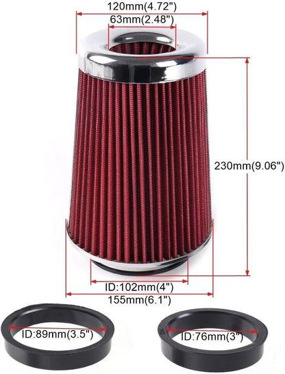ya 13 9.15 baidi 3,3.5,4 Inlet, 9 Tall Red High Flow Cold Air Intake Air Filter Replacement