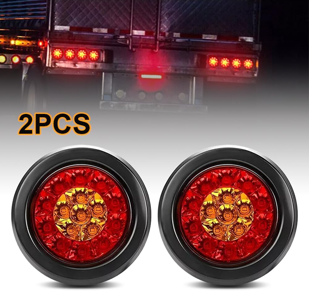 ya 10 9.16 zhengce 2x Red/Amber 4inch Round LED lorry Trailer Brake Stop Turn Signal Tail Ligh