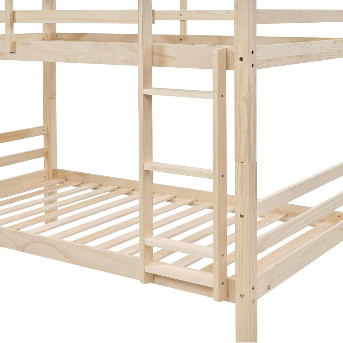 ya 28 10.13 baidi Wooden Bunk Bed Over Bunk Bed Natural W/Thick Posts & Guardrail