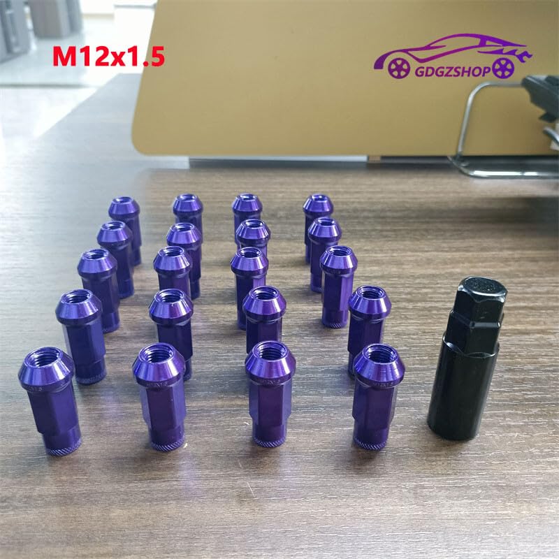 ya 10 9.16 baidi 20pcs M12x1.5 Lug Nuts 48mm Steel Open End Wheel Nuts Bolts w/Socket Key Purple