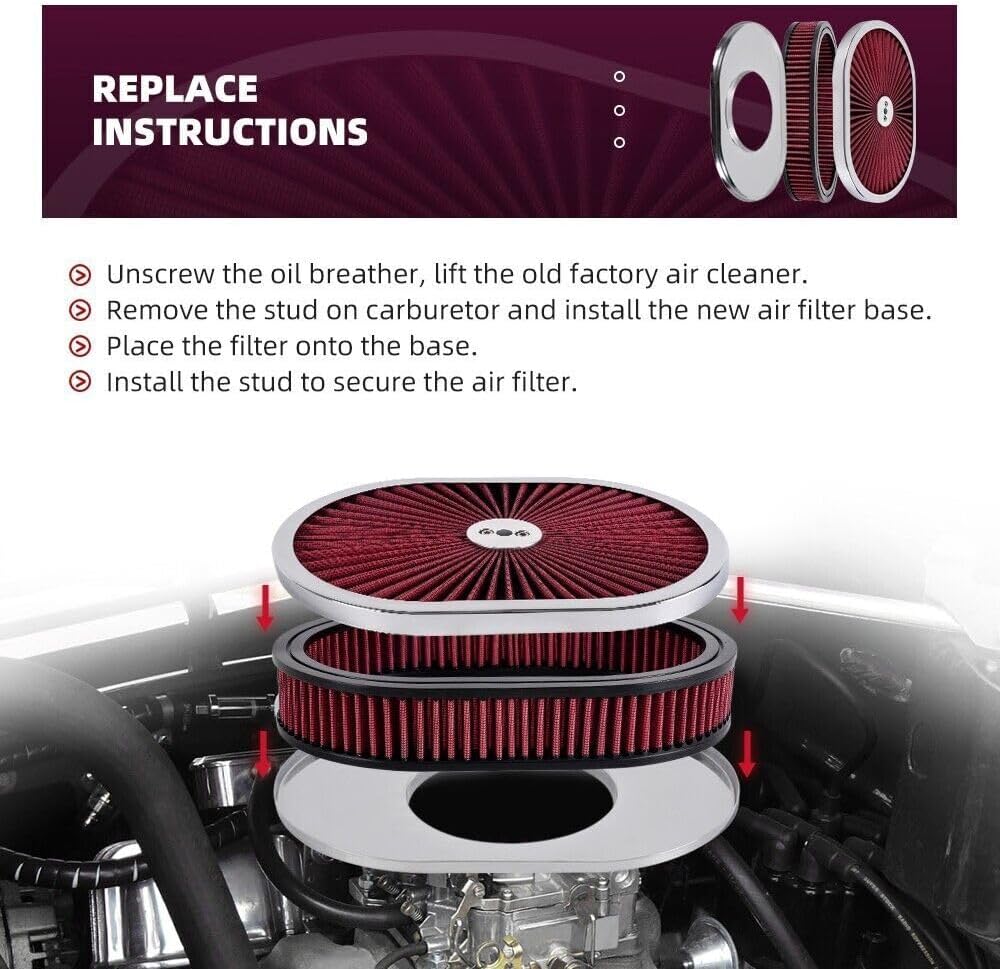 ya 13 9.15 baidi 12 Oval Full Finned Air Cleaner Washable Filter For 5-1/8 Carburetors Demon