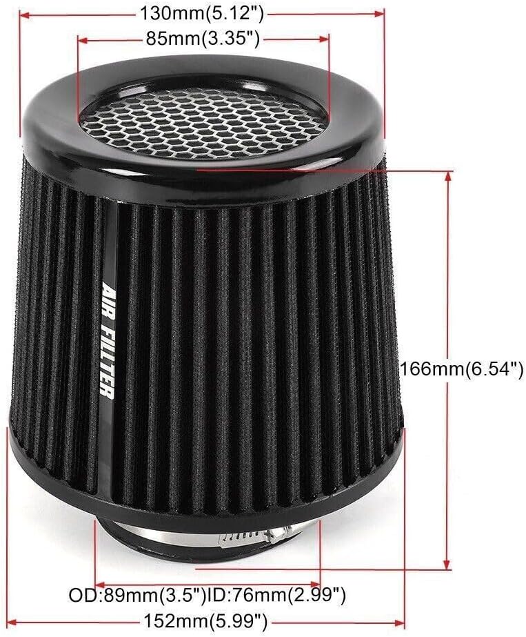 ya 13 9.15 baidi Black 3 76mm High Flow Inlet Cold Air Intake Cone Replacement Dry Air Filter