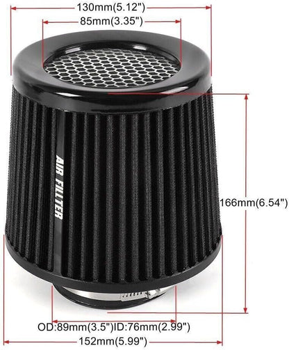 ya 13 9.15 baidi Black 3 76mm High Flow Inlet Cold Air Intake Cone Replacement Dry Air Filter