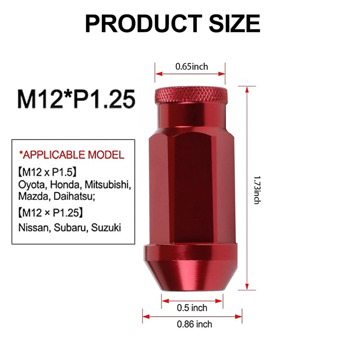 ya 10 9.16 baidi 20pcs Red Racing Extended Open End Tip Steel Wheel Lug Nuts M12x1.25+ Adapter
