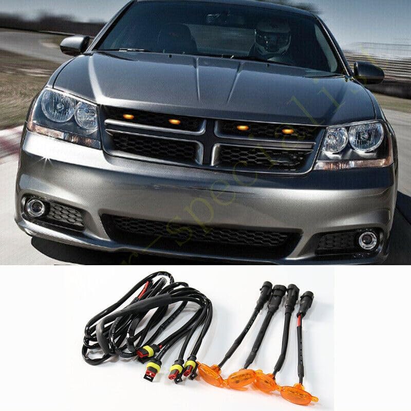 ya 14 9.20 zhengce 4Pcs for Dodge Avenger 2011-2014 Front Grille LED Light Raptor Style Yellow-1