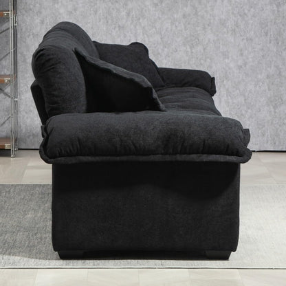 ya 28 10.13 baidi 84 Black Chenille Sofa - Deep Seat, Memory Foam,2 Throw Pillows for Living