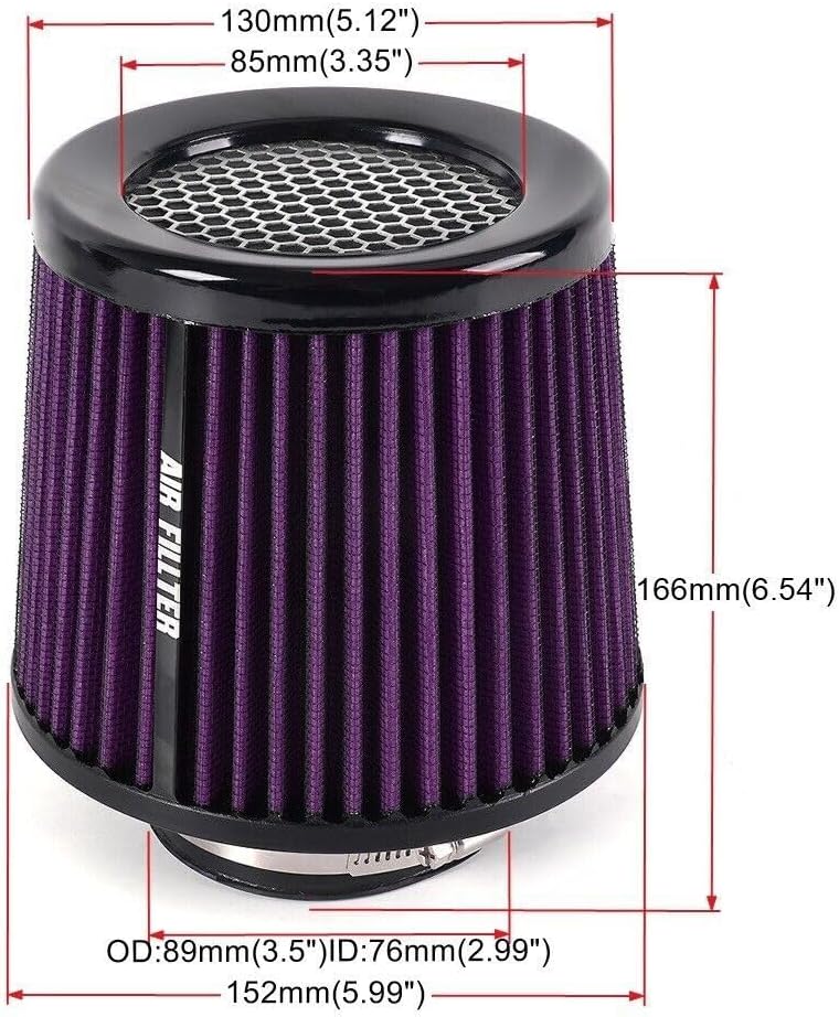 ya 13 9.15 baidi Purple 3 76mm High Flow Inlet Cold Air Intake Cone Replacement Dry Air Filter