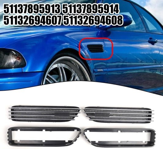 ya 2 8.15 Silver Black Side Grill Fender Vent Grille for for BMW E46 For M3 2001-2006