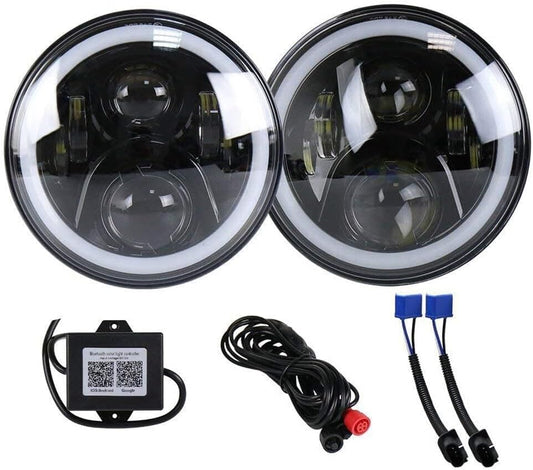 ya 4 8.10 A pair of 7 inch round LED headlights RGB halo angel eyes DRL headlights for Hummer H1 H2
