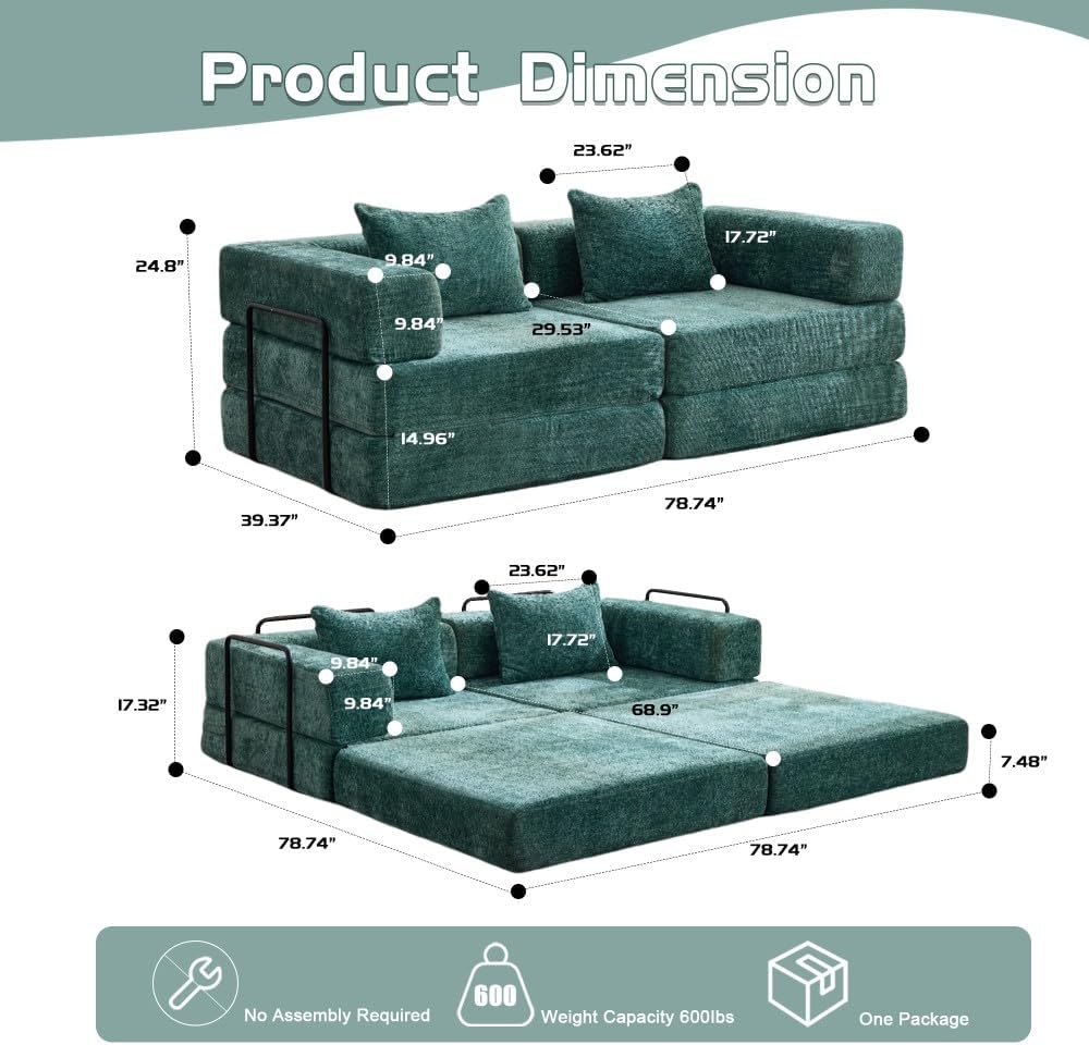 ya 28 10.13 baidi Chenille Compression Sofa Dark Green - Convertible Floor Sofa Bed,No Assemb